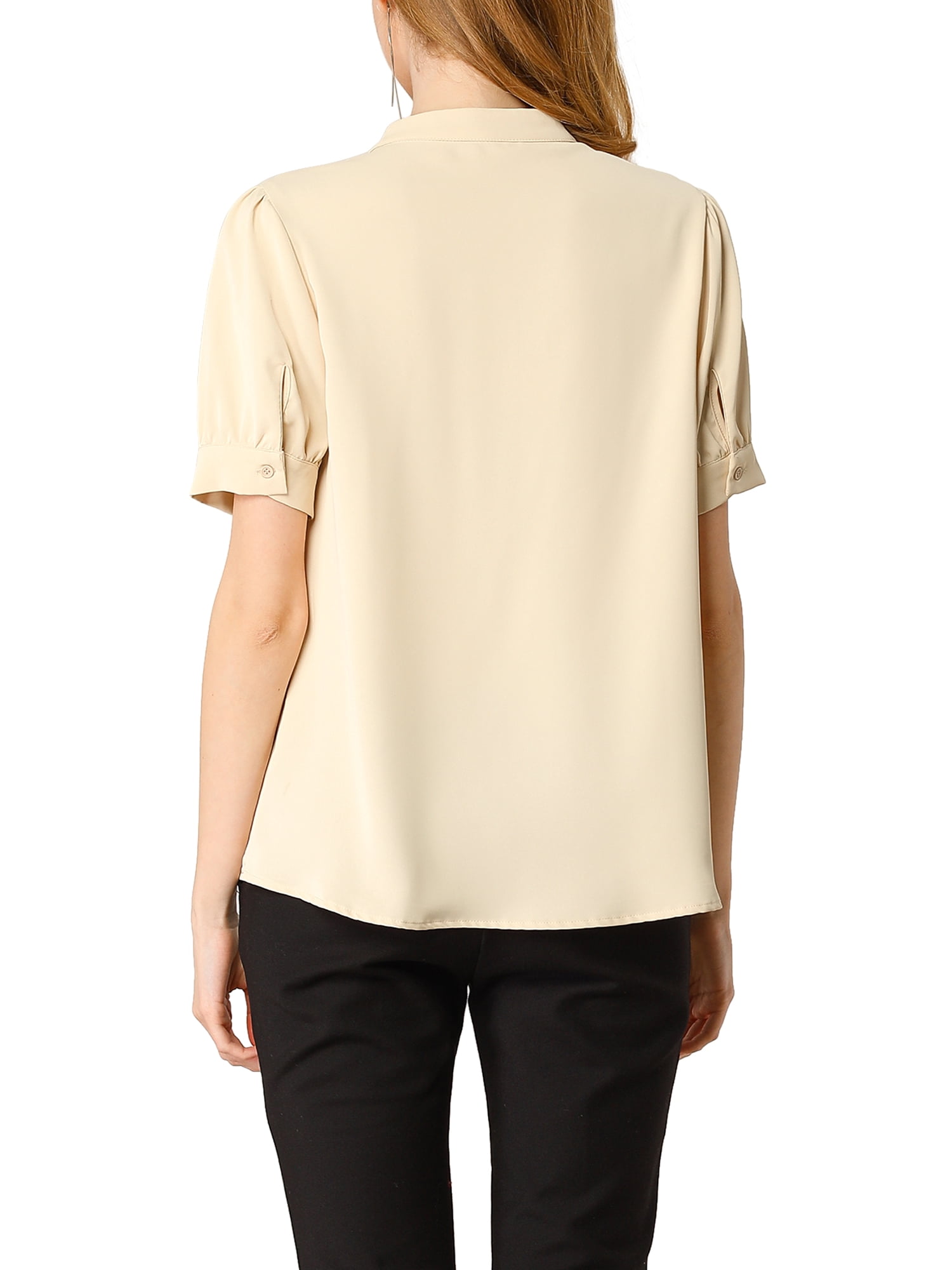 DARING DIVA Ruffled Half Button Placket Short Sleeves Work Top L Apricot