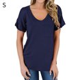 thumbnail image 1 of Camiseta de mujer con cuello en V, manga corta, bolsillo, blusa, top casual de verano, azul marino, S seitruly AP001345-11, 1 of 5