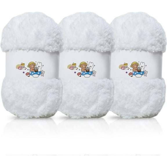 Vorkoi Coral Velvet Chenille Fluffy Warm Yarn for Crocheting and Knitting, 3PCS