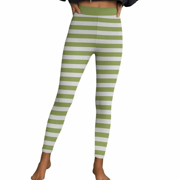 Felirenzacia High Waisted Leggings for Women and Girl Horizontal Stripes No See Through Tummy Control Cycling Workout Yoga Pants with Pockets Reg & Plus Halloween Printed