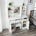 thumbnail image 6 of Yamissi Makeup Desk Vanity with Mirror & Lights, Large Vanity Table with Storage Shelves & Drawers, Makeup Dressing Table, Bedroom Vanity with Stool for Women Girls, 6 of 10