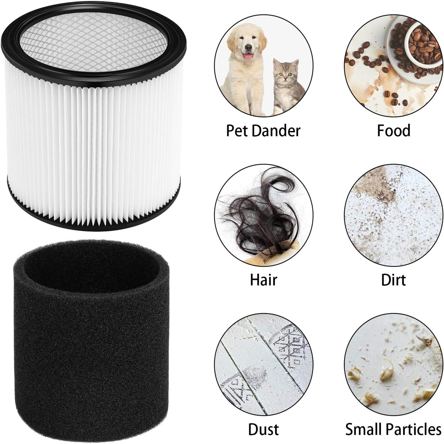 Foam Sleeve Filter For Shop-Vac 90304/90350/90333 – Replacement HEPA Cartridge For 5+ Gallon Wet/Dry Vacuums (2 Pack + 4 Pre-Filters)
