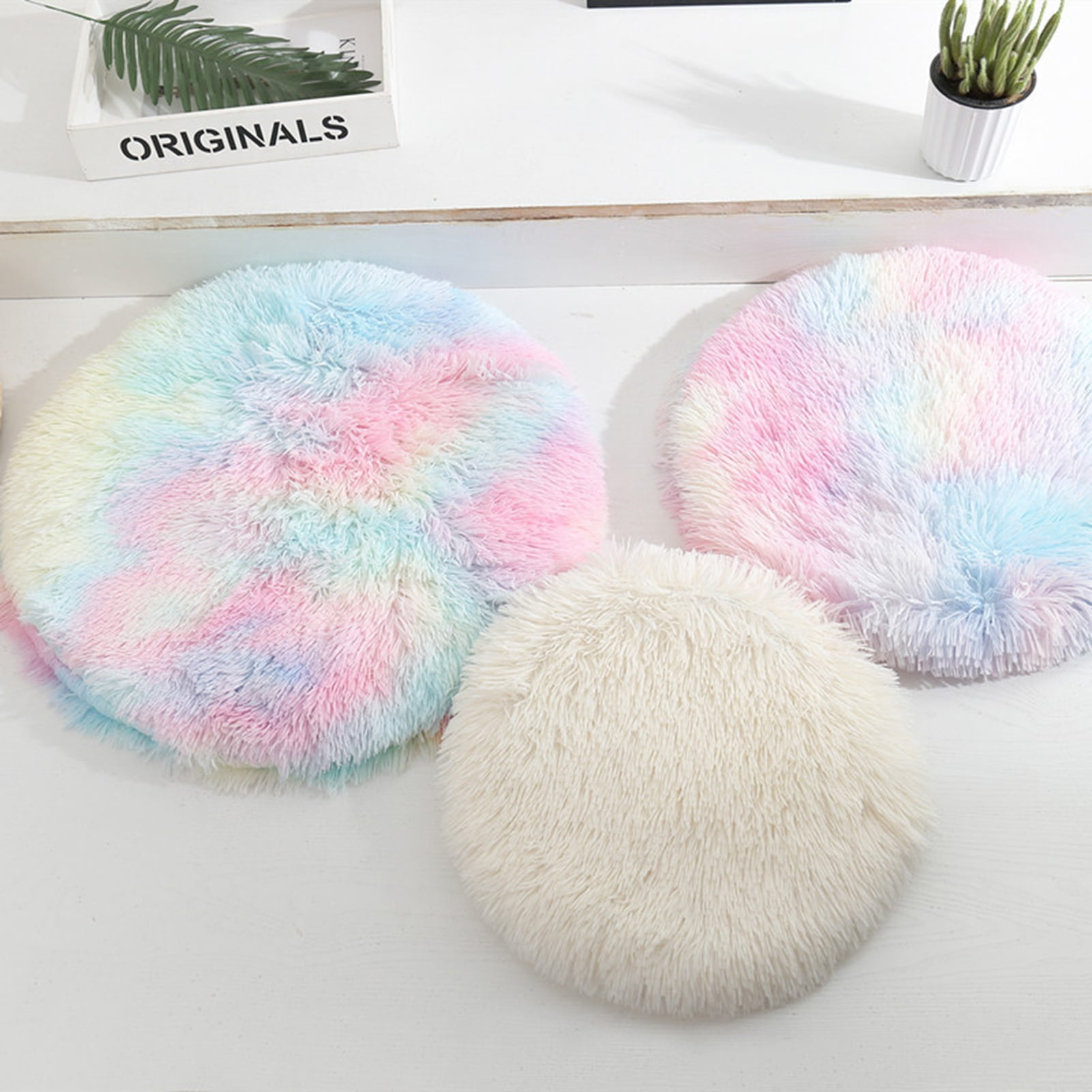 Opvise Cat Cushion Round Keep Warmth Super Soft Dogs Kitten Sleeping Cushion Bed for Household Multicolor