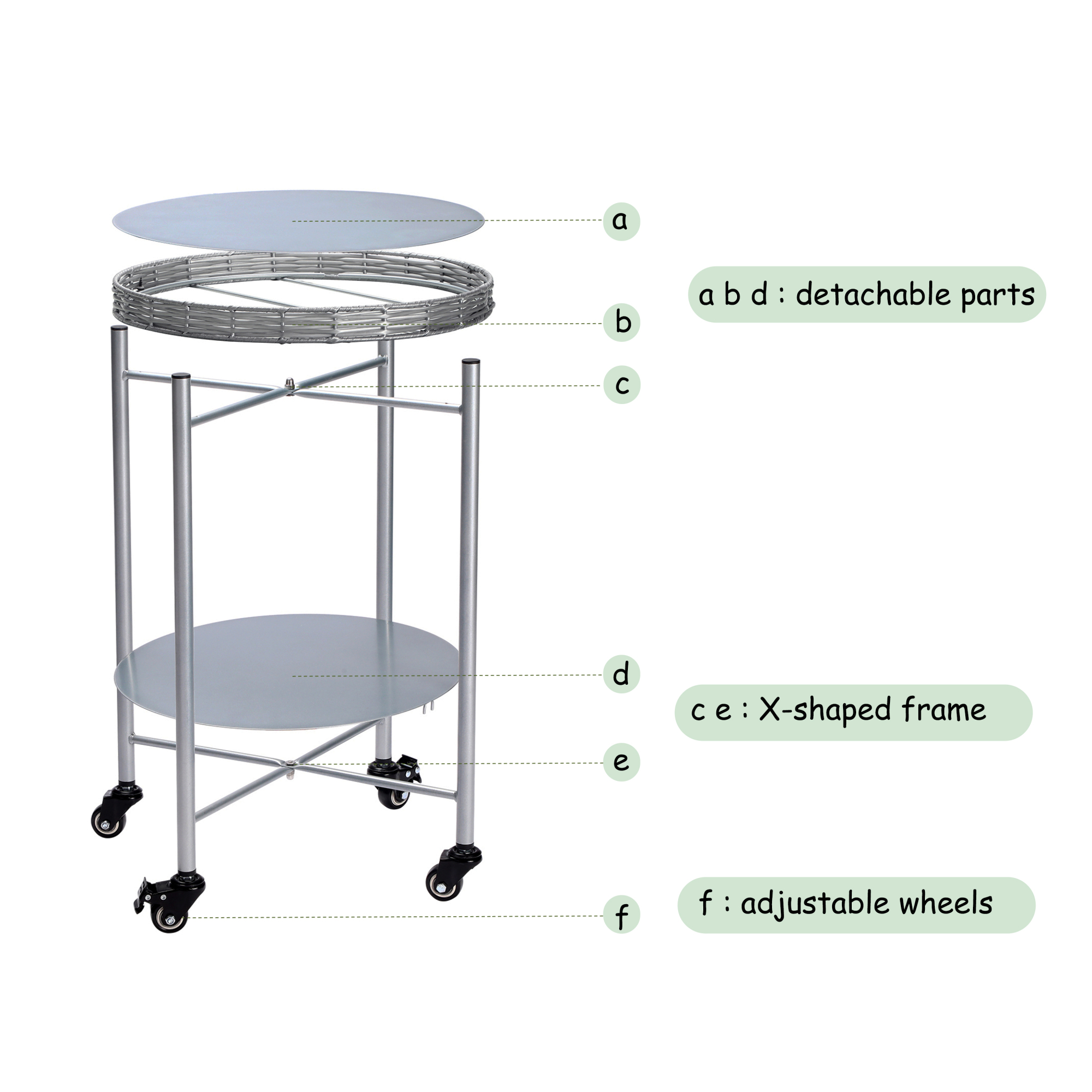 Leumius 2-Tier Round End Tables with Wheels,Movable Metal Coffee Table Side Tables Bedside Nightstand for Bedroom Living Room