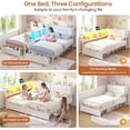 thumbnail image 3 of Double Twin Bed Frame for 2, Metal Corner Bed Frame with Storage Bookcase Divider & LED Lights & Charging Station, Daybed with Headboard and 2 Drawers, Twin Size Platform Beds for Teens, White, 3 of 9