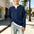 thumbnail image 5 of Abcomgle Boys Long Sleeve Tops 7-16 Casual Fake Two Piece Henley Shirts for Kids Boys Winter Basic Boys Tops Soft Layering for Boys, 5 of 5