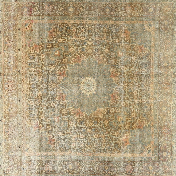 Ahgly Company Indoor Square Traditional Copper Brown Persian Area Rugs, 4' Square