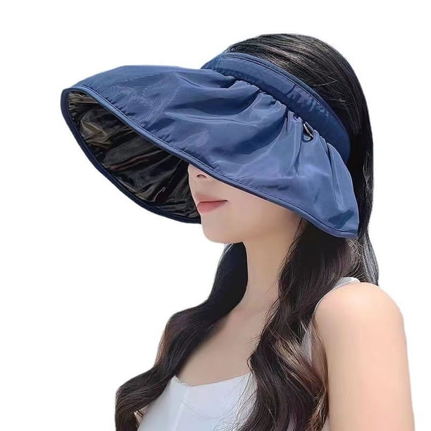Zhuge Visera para mujer con protección UV mejorada, sombrero para el sol plegable para mujer, este sombrero de concha se puede usar como diadema (azul marino)