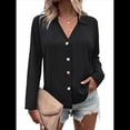 thumbnail image 1 of Camisetas de Mujer con Botones, Mangas 3/4, Cuello en V, Camisetas Casuales de Verano para Mujer Negro S, 1 of 7