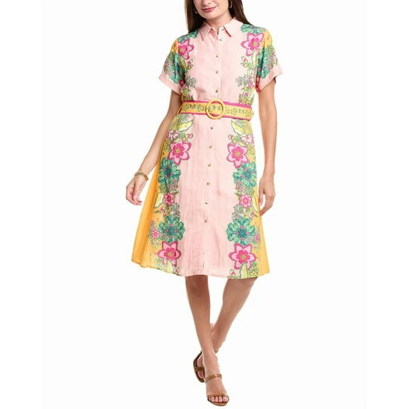 T Tahari womens  Linen-Blend Midi Dress, 10, Pink