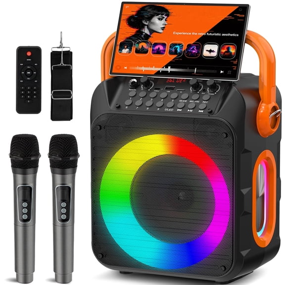 Kivdit Karaoke Machine for Kids and Adults,Portable Home Karaoke System with 2 Wireless Microphones,Bluetooth Speaker Singing Machine with RGB Lights for Party