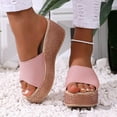 thumbnail image 3 of Womens Wedge Sandals Chunky Platform High Heels Open Toe Slip on Slides Casual Dressy Summer Beach Shoes Pink Size 9, 3 of 6