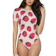 thumbnail image 2 of Goofa Strawberry Printed Women Rash Guard Short Sleeve,Tummy control Swimsuit Surfing Swimsuit Bathing Suit One Piece Swimsuit UPF 50-X-Large, 2 of 9