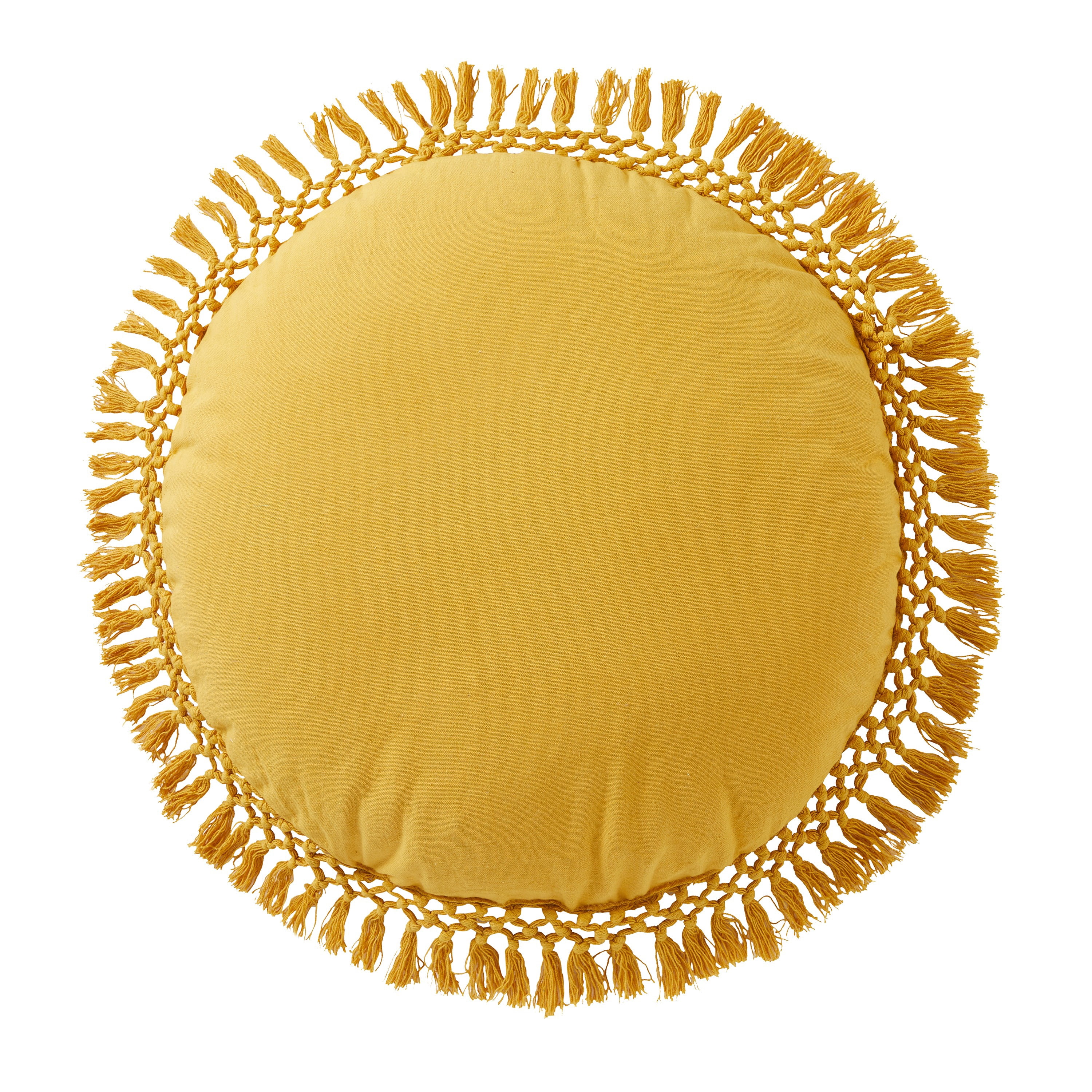 Indigo Ink Tufted 20" Gold Boho Round Cotton Decorative Pillow with Tassels
