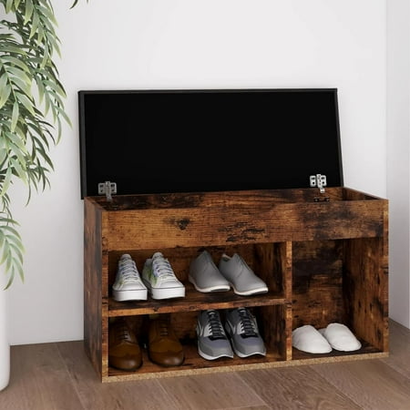 

HINDUNY Shoe Bench with Cushion Smoked Oak 31.5 x11.8 x18.5 Chipboard Color Brown