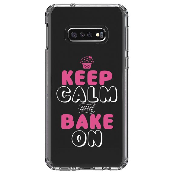 DistinctInk Clear Shockproof Hybrid Case for Samsung Galaxy S10e (5.8" Screen) - TPU Bumper Acrylic Back Tempered Glass Screen Protector - Keep Calm and Bake On