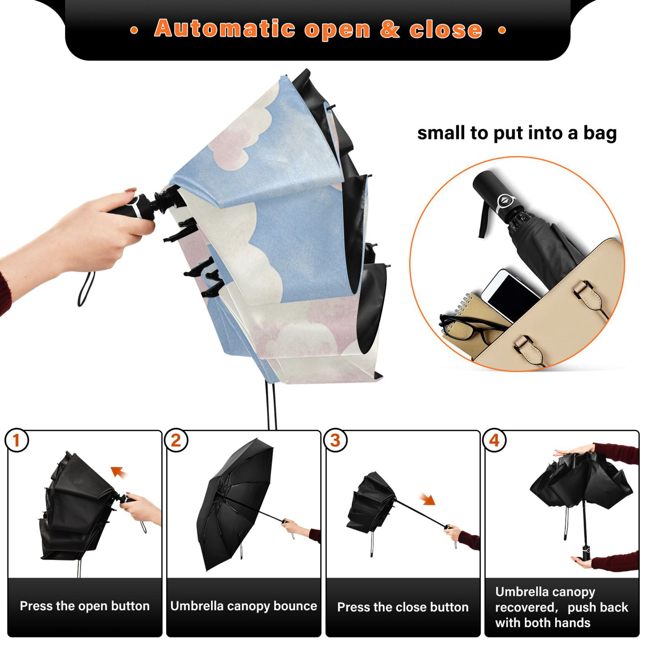 Blue Sky and White Clouds Extra Large Automatic Umbrella, UV Protection, Waterproof, Auto Open and Close
