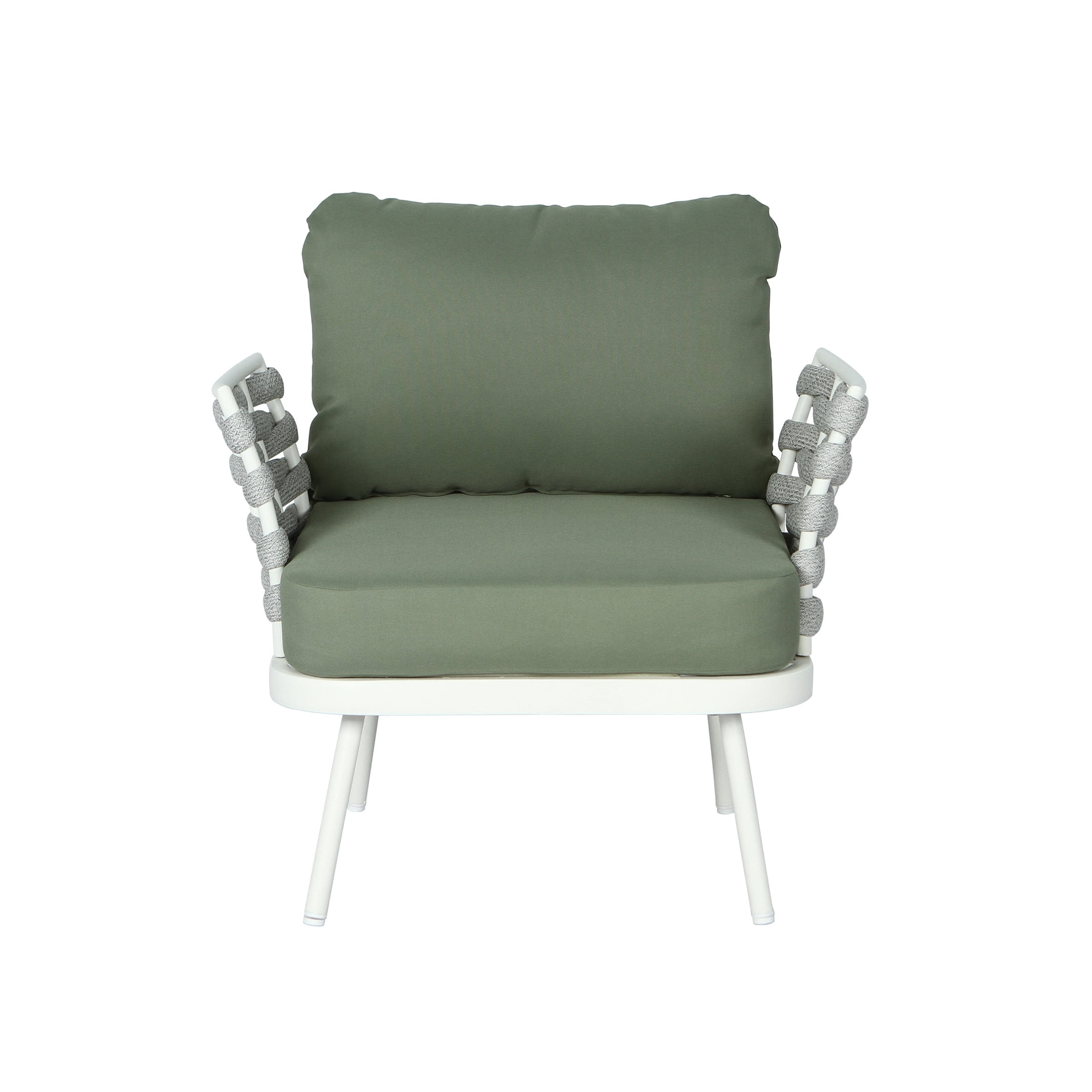 Christopher Knight Home Outdoor Rope Woven Lounge Chairs with Cushions, Steel Frame, Off White+Green, Set of 2