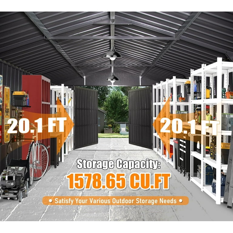 Domi Outdoor Living 12x20FT Outdoor Metal Garage Shed, Extra-Large