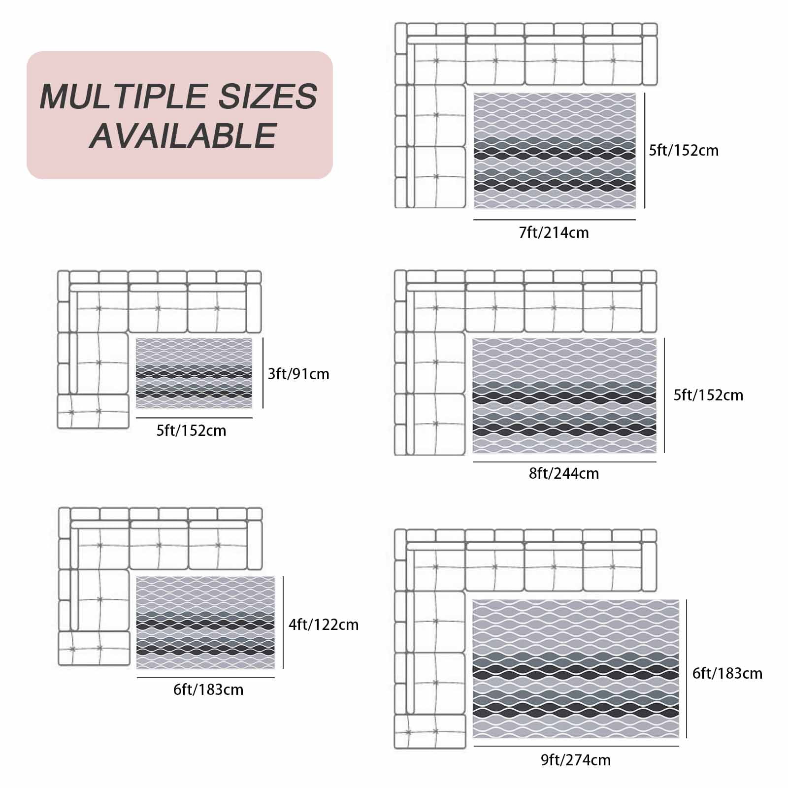Outdoor Rug 3x5 ft Moroccan Ombre Grey Outdoor Large Area Rug Non Slip Rubber Abstract Wave Lines Front Door Mat RV Rug Camping Carpet Patio Outdoor Rugs for Backyard Balcony Deck Porch Indoor