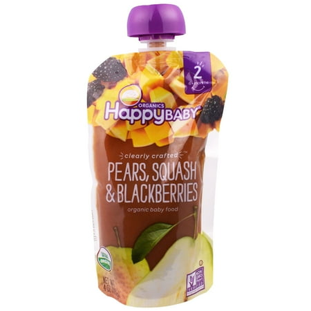 Nurture Inc. (Happy Baby), Organic Baby Food, Stage 2, Clearly Crafted, Pears, Squash & Blackberries, 6+ Months, 4.0 oz (pack of 6)