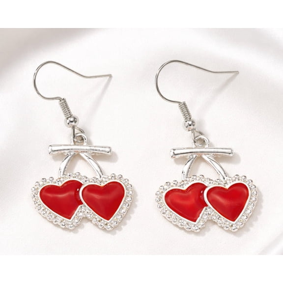RubyLee Elegance Drop Red Heart Earrings, Stainless Steel, 2 Count