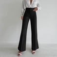 thumbnail image 2 of Pantalones holgados informales para mujer: pantalones rectos con abertura, cintura elástica, tallas S-L, 2 of 7