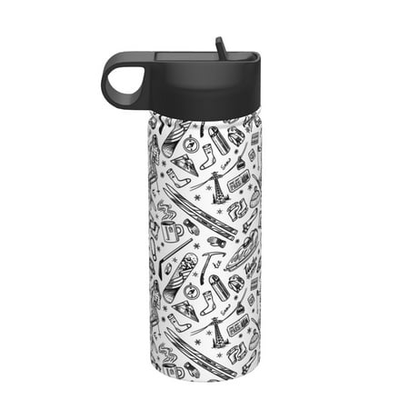 

Adobk winter Ski Element Print Water Bottle 18oz Sports Insulated Kettle for Cycling Gym Basketball Outdoor Suitable as a Present