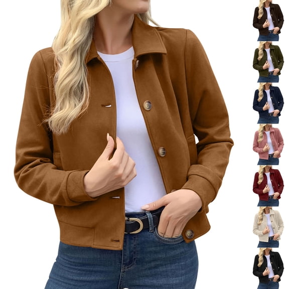 Women's Solid Color Long Sleeve Lapel Button up Faux Suede Jacket Vintage Casual Lined Outerwear Coat with Shoulder Pads Wine-A