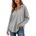 thumbnail image 2 of Hoodie Hzzrkos Women's V-neck Hooded Sweatshirt Long Sleeved Drawstring Hooded Pullover Casual Loose Fall And Winter Curved Hem Sweatshirt Beige L, 2 of 9