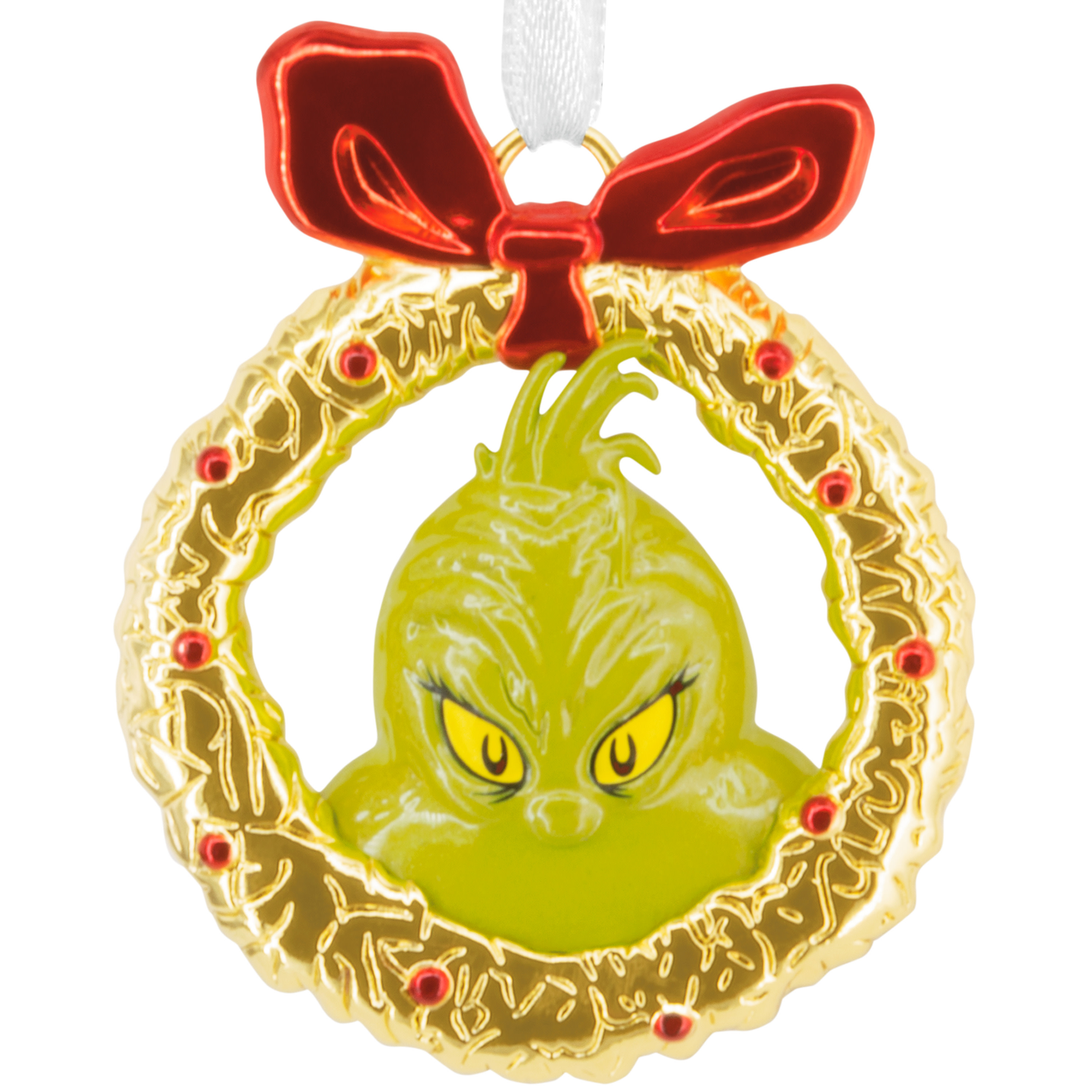 Hallmark Christmas Ornament (Grinch in Wreath, Metal), 1 Count