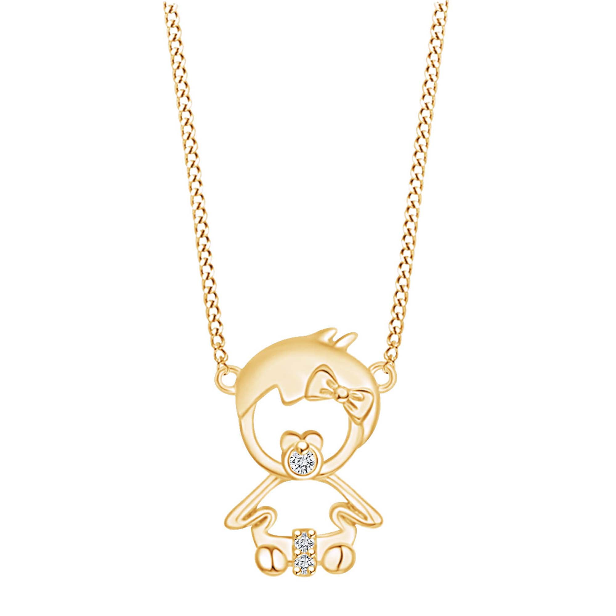 Round Sparkling White Cubic Zirconia Little Girl Kid Pendant Necklace 14k Yellow Gold Over