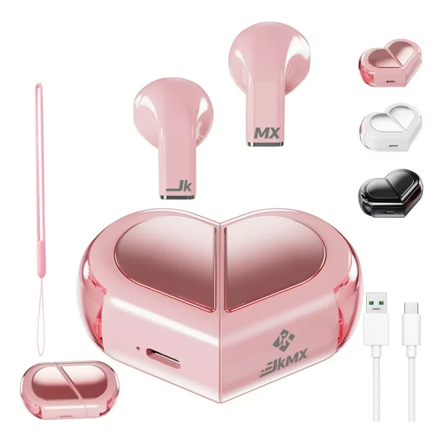 Auriculares Bluetooth Inalámbricos Con Forma De Corazón Jk2 Color Rosa