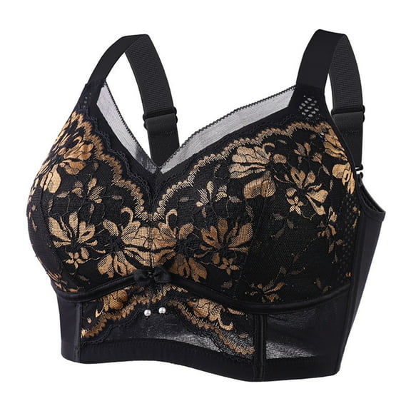 Wdfiry Women's Plus Size Bras Lace Floral Embroidery Wireless Push-up Bra Comfortable Breathable Underwear