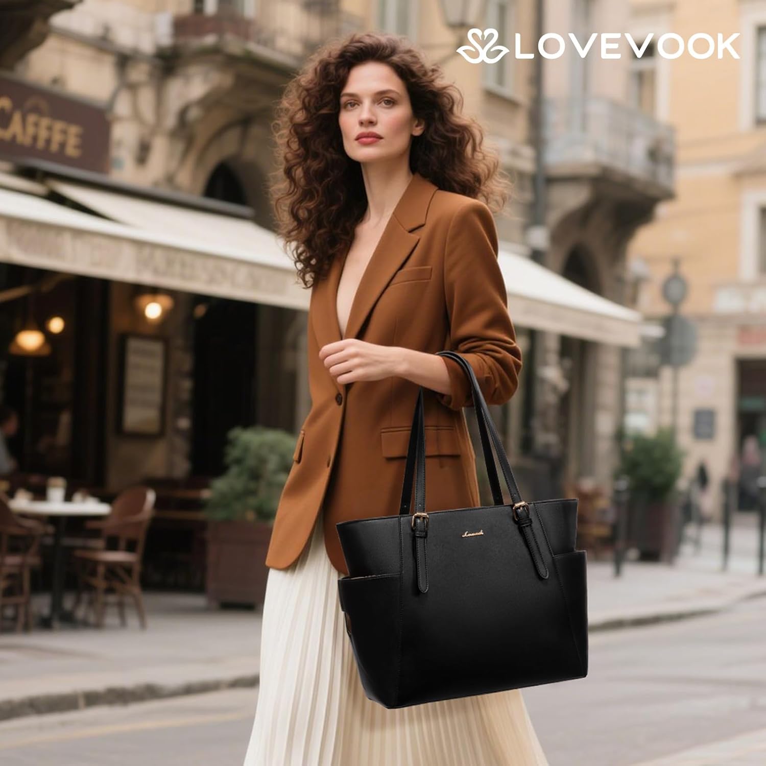 LOVEVOOK Laptop Tote Bag for Women With Large Cup Holder, Leather Work Tote Bag for Women,17.3 Inch Professional Computer Briefcase Business Teacher Commuter Shoulder Bag,Office Travel Gift
