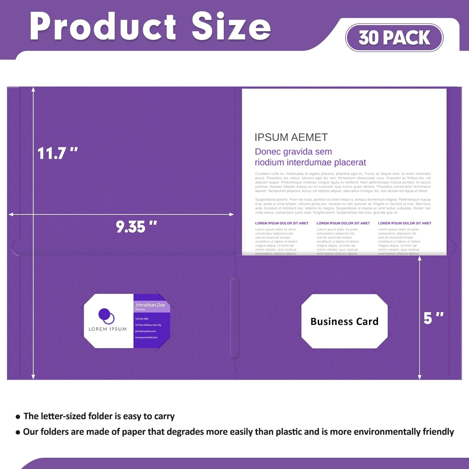 Two Pocket Folders, 30 Pack 2 Pocket Folders, Letter Size Paper File Folder for School Office Home Business, Purple