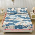 thumbnail image 2 of COEQINE Twin Size 3 Piece Sheet Set, Stay in Place Fade Stain Resistant Cooling Bed Sheets with All Around Elastic Cozy Bedsheet & Pillowcases, Japanese Floral Sea Wave, 2 of 5