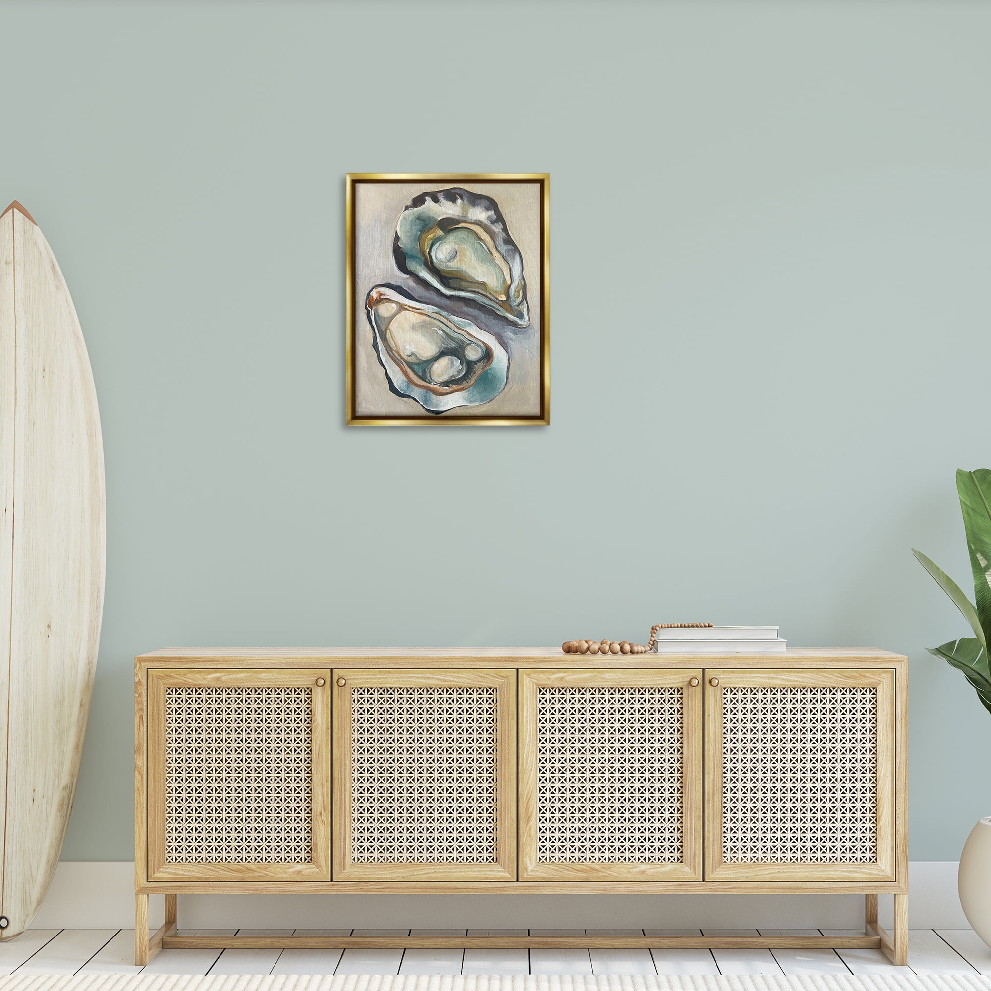 Stupell Industries Nautical Oyster Duo Animals Painting Gold Floater Framed Canvas Art Print Wall Art, 25 x 31