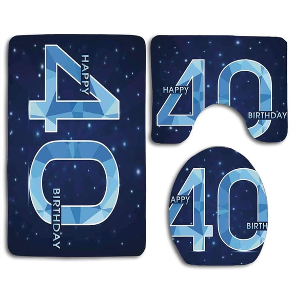 GOHAO 40th Birthday Abstract Modern Geometrical Number Forty Emblem 3 Piece Bathroom Rugs Set Bath Rug Contour Mat and Toilet Lid Cover