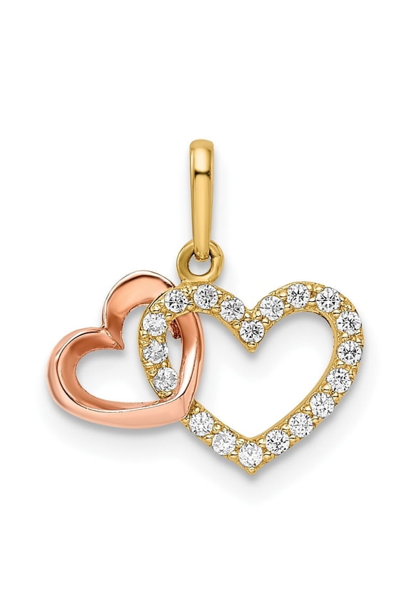 14K Two Tone Cubic Zirconia Two Hearts Pendant