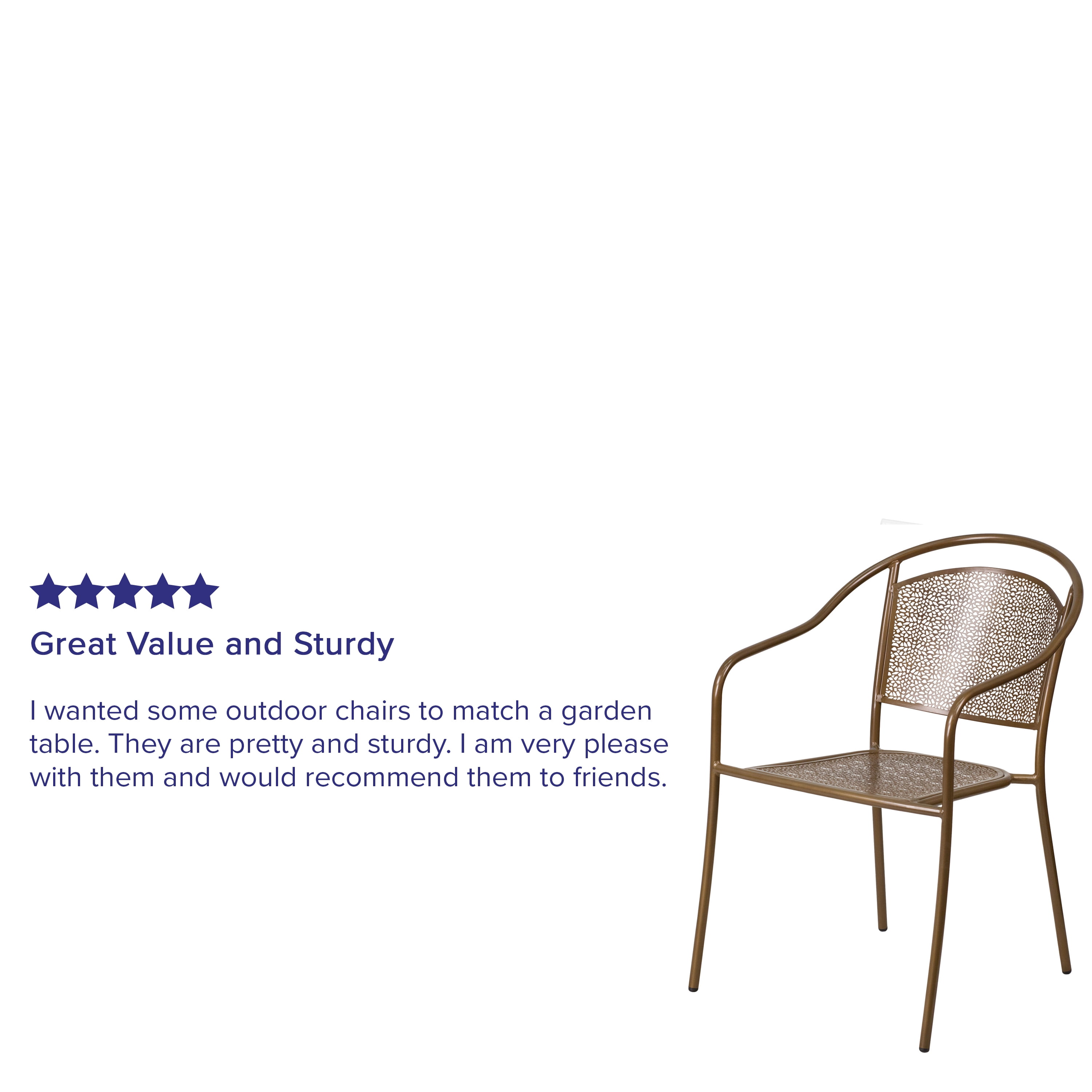 Flash Furniture Commercial Grade Gold Indoor-Outdoor Steel Patio Arm Chair with Round Back