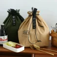 thumbnail image 3 of Outdoor Portable Canvas Lunch Bag Bento Box Handbag Fresh-keeping Food Storage Accessories 2, 3 of 6