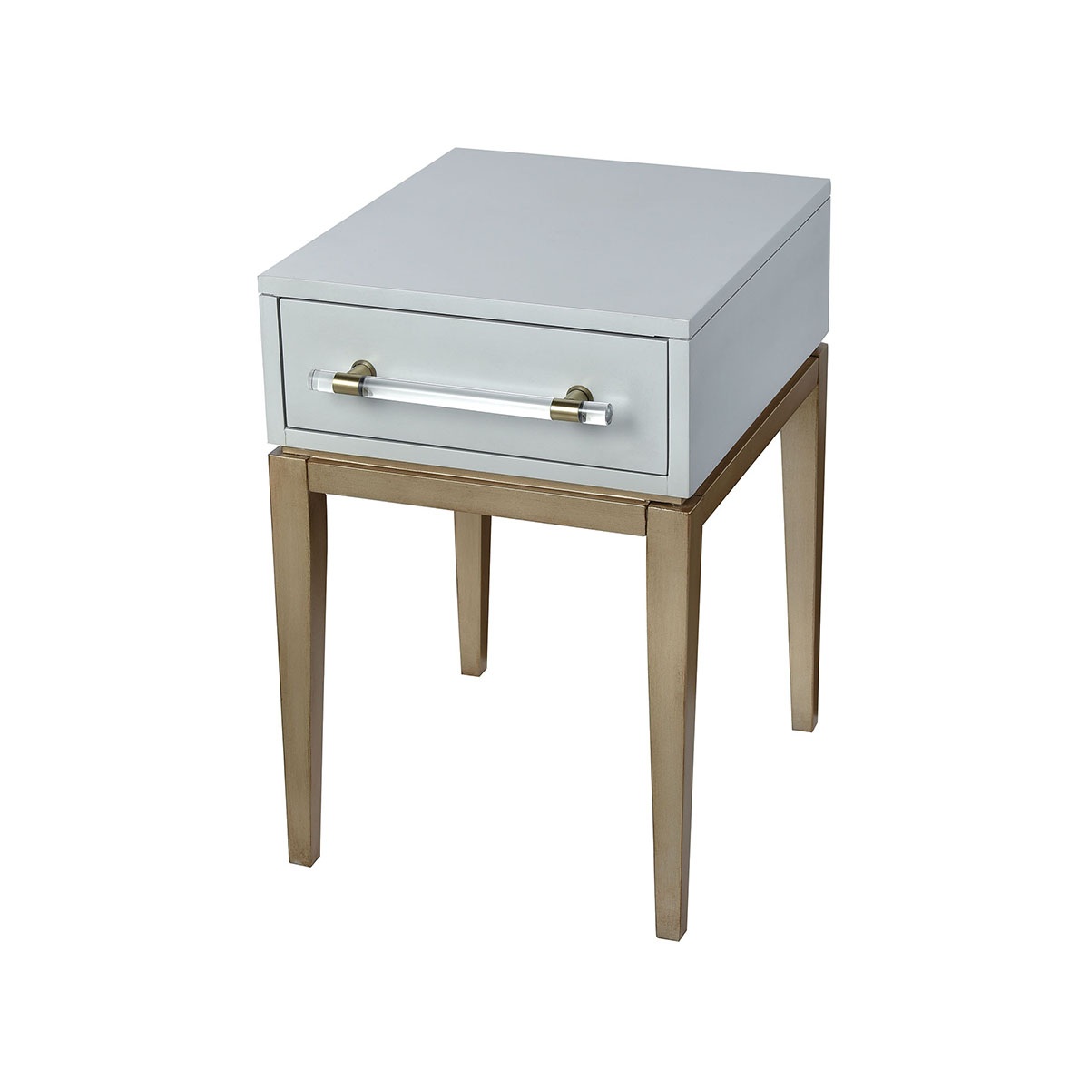 24" Light Gray and Metallic Gold Accent Table with Drawer
