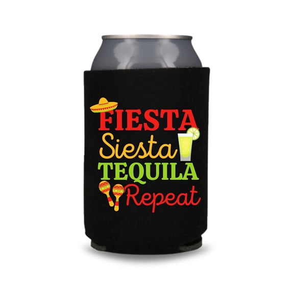 Funny Celebration Can Coolers, Drink Sip Repeat Coolies, Beer Cooler Gifts and Party Favors (Black)