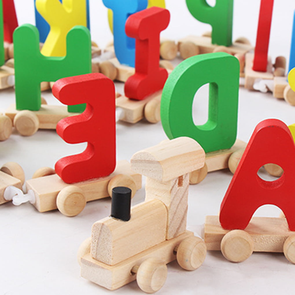 Personalized 26 Wood Letter Train Set for Preschool Toddler Kids Educational Toy 