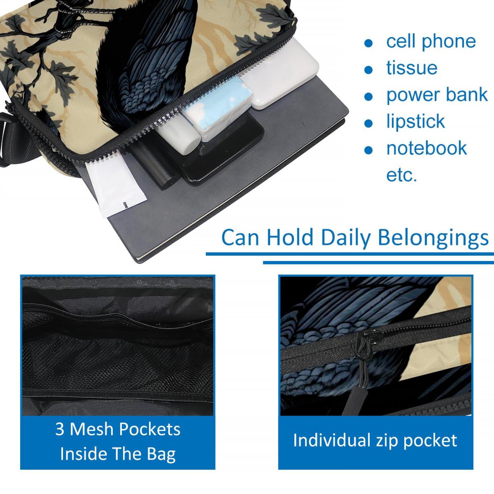 Crow Lightweight Adjustable Sling Bag Waist Pack with Extension Strap Unisex - Ideal for Travel and Outdoor Activities
