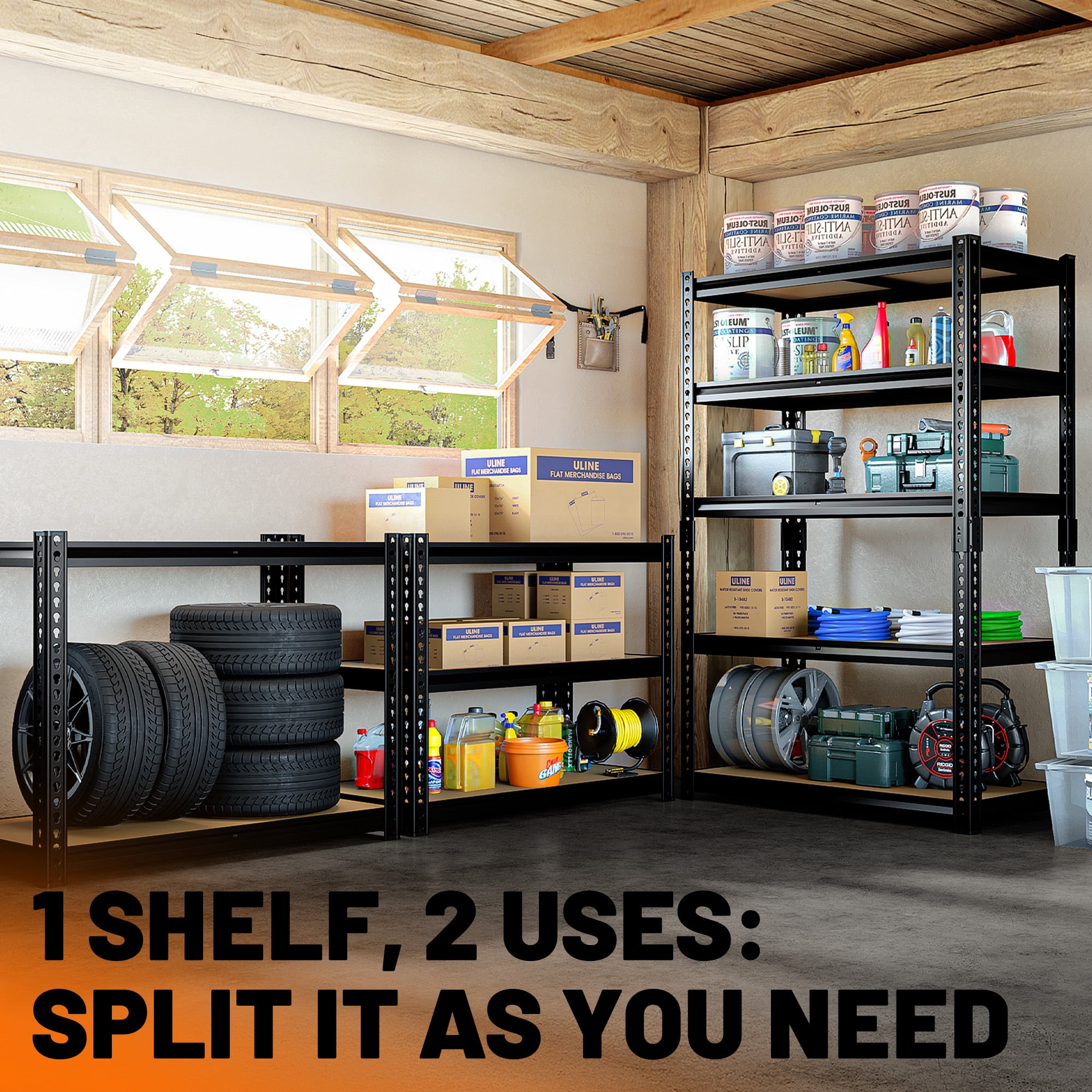 HOKEEPER Heavy Duty Storage Shelves 5-Tier Adjustable Garage Shelves for Storage 2600LBS, 35.43"W x 15.74"D x 72.05"H Commercial Industrial Shelving Units for Garage Pantry Kitchen Black