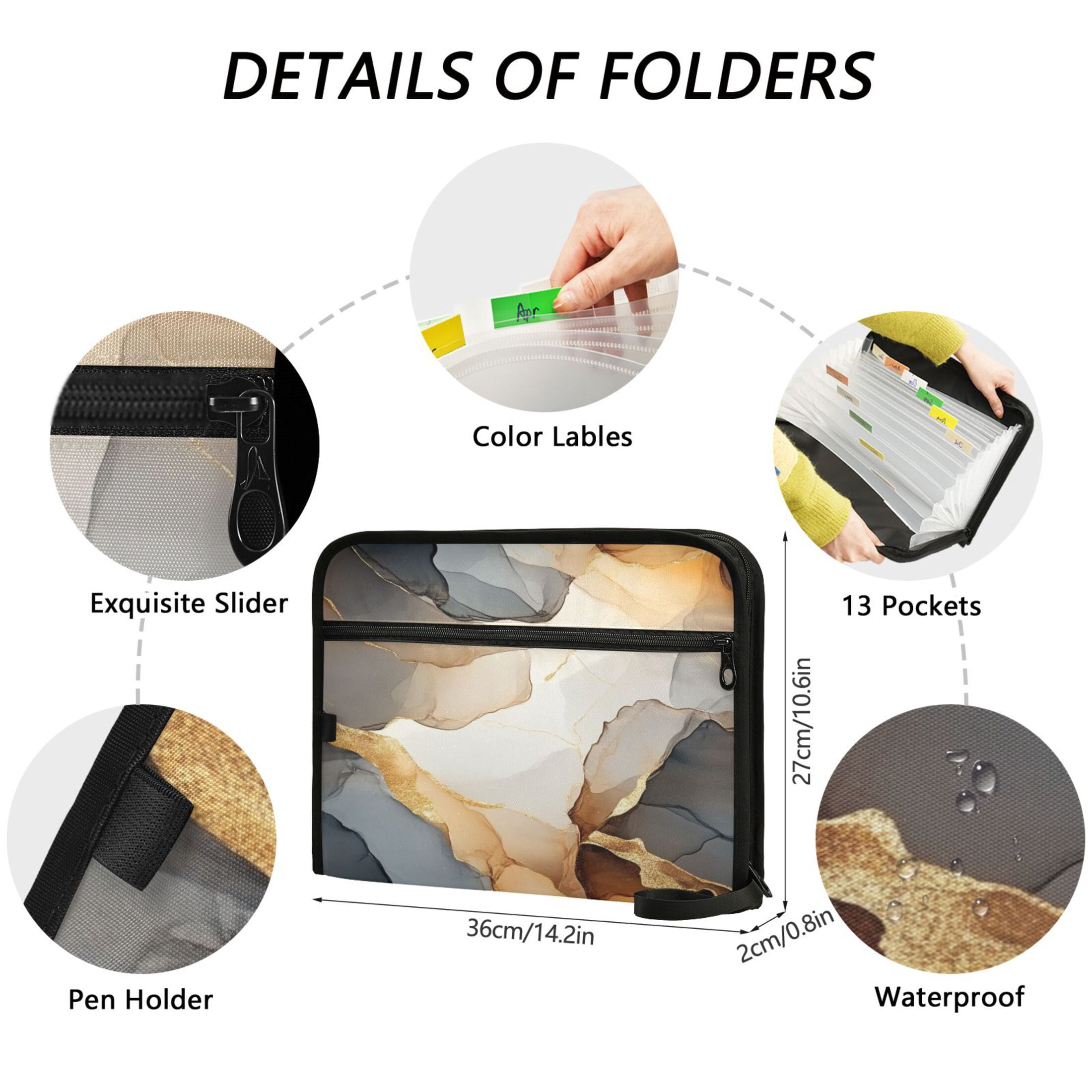 WOBOGO Brown Petal Texture Expanding File Folder Letter Size Accordion Filing Organizer 13 Pocket Separate Organ Pocket