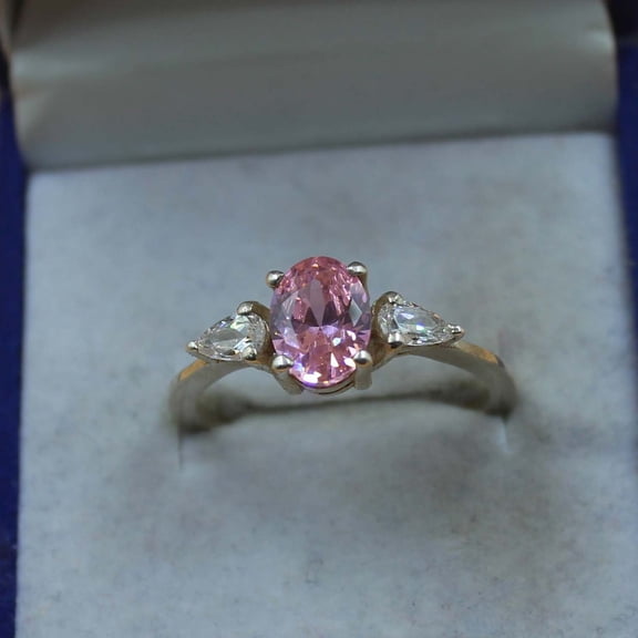 Handmade pink sapphire anniversary ring, pink stone, oval shaped, sterling silver, September birthstone