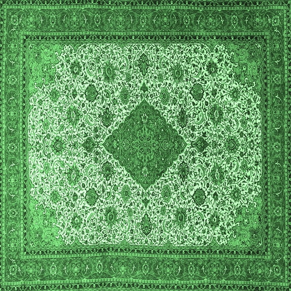 Ahgly Company Indoor Square Medallion Emerald Green Traditional Area Rugs, 8' Square